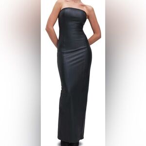 Good American NWT Size LARGE Faux Leather Tube Maxi Dress Black Strapless Slit